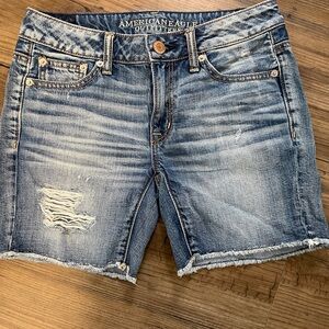 American Eagle Outfitters Light Blue Distressed Denim Shorts